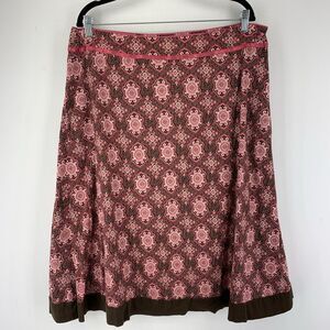 Cottagecore Peasant Boho Pink Cotton Full Midi Skirt Sz 16 Sequins Beaded Floral